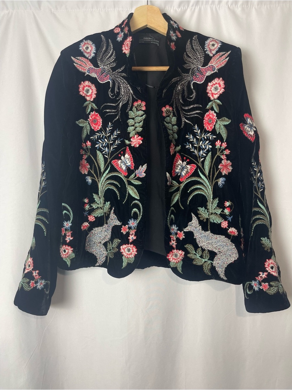 ZARA velvet blazer women's embroidered floral kimono jacket